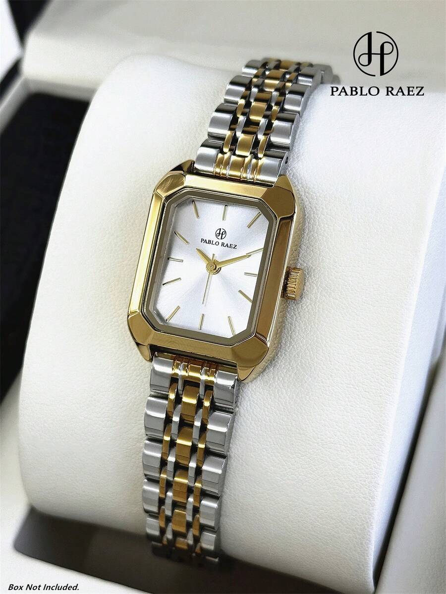 Pablo Raez 1枚帕布莱斯女士腕表，SUS304不锈钢银色顶级AAA品质女士腕表，奢华时尚正装腕表，IPS电镀，优雅全新长方形石英表，时尚白色表盘，高品质流行方形女士腕表，50米防水实心钢链折叠表扣，休闲可爱女士小腕表，适合日常生活/工作/派对装饰生日礼物
