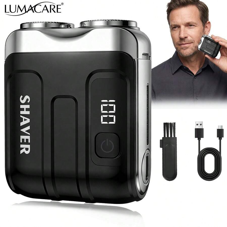 Mini Portable Men's Electric Shaving Kit - Double-Ring Floating Blade Head, Multi-Purpose Electric Trimmer, USB Rechargeable Lithium Battery, LED Digital Display, Car-Mounted Shaving Kit, Magnetic Floating Blade Head, Christmas Gift - Multicolor - View 1