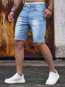 Men's Casual Street Style Skinny Stretch Denim Shorts - Light Wash - View 3