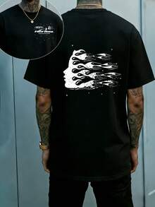 Hellstars Heartless Fire Hair Silhouette Vintage T-Shirt Double Sided Printed (220g 100% Cotton T-Shirt),Summer Clothes, Men's Tops, Casual And Comfortable, Fashionable Graphic Tee, Unisex Style - Black - View 1