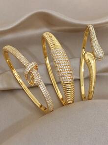 Elegant & Delicate Twisted Bangle Set, 18K Gold Plated Thin Bracelets For Women, Suitable For Daily Wear, Party, Valentine's Day, Wedding, Music Festival, Mother's Day, Jewelry Gift - Multicolor - View 2