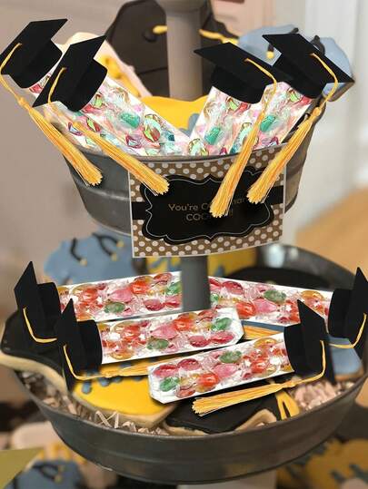 12pcs 2026 Black Mini Graduation Caps With Yellow Tassels, Creative Grad Cap Toppers For DIY Crafts, Decorative Graduation Party Favors For Candy Jars Bottles Cupcake Toppers, Adult Graduation Celebration Table Decor Supplies, Elegant Graduation Mortarboard Ornaments For Party Centerpiece, High Quality Graduation Accessories For DIY Projects