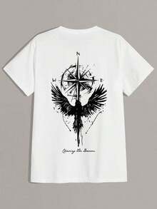 Camiseta casual de manga corta y cuello redondo con estampado de águila, ligera para hombre, de verano - Blanco - Ver 5