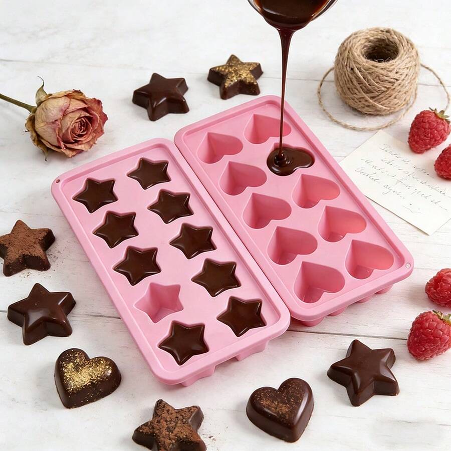Khuôn silicon, 1 khuôn hình trái tim có lớp chống dính, khuôn silicon dùng để làm bánh muffin, bánh brownie, bánh ngọt, bánh pudding, đá viên, thạch và bánh quiche (21,5 x 10,5 cm) – 10 ô. - Hồng - Xem 1
