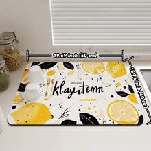 柠檬印花厨房台面晾干垫，速干隔热垫，适用于餐桌、吧台、咖啡机，防滑防水可水洗垫 - 青檸色 - 查看 23