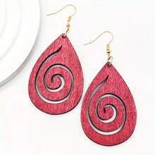 6 đôi bông tai nữ kiểu Bohemian hình giọt nước rỗng xoắn ốc, bông tai gỗ chạm khắc hình hoa tối giản, nhẹ nhàng, quà tặng trang sức độc đáo. - Nhiều màu - Xem 4