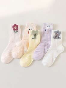 5 đôi tất lưới mỏng cho trẻ em, 2-16 tuổi, tất mùa xuân/hè mới cho bé gái, tất dài đến bắp chân hình động vật hoạt hình dễ thương, thích hợp cho bé mặc hàng ngày. - Nhiều màu - Xem 10