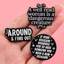 男孩妈妈语录珐琅徽章 有趣的黑色短语胸针翻领别针徽章 背包服装配饰 时尚珠宝 朋友礼物 - 黑色 - 查看 7