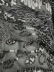 SUPGIR 女士 V 领亮片拼接喇叭袖修身雪纺优雅晚礼服 - 黑色 - 查看 10