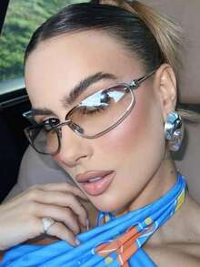1PC European And American Summner New Y2K Girl Fashion Glasses, Letter Integrated Fashion Glasses, Y2K Wrap Around Fashion Glasses Beach Accessories Women Glasses Shades Preppy Style Back To School Wrap Shape Temple Decor - 銀色 - 查看 6