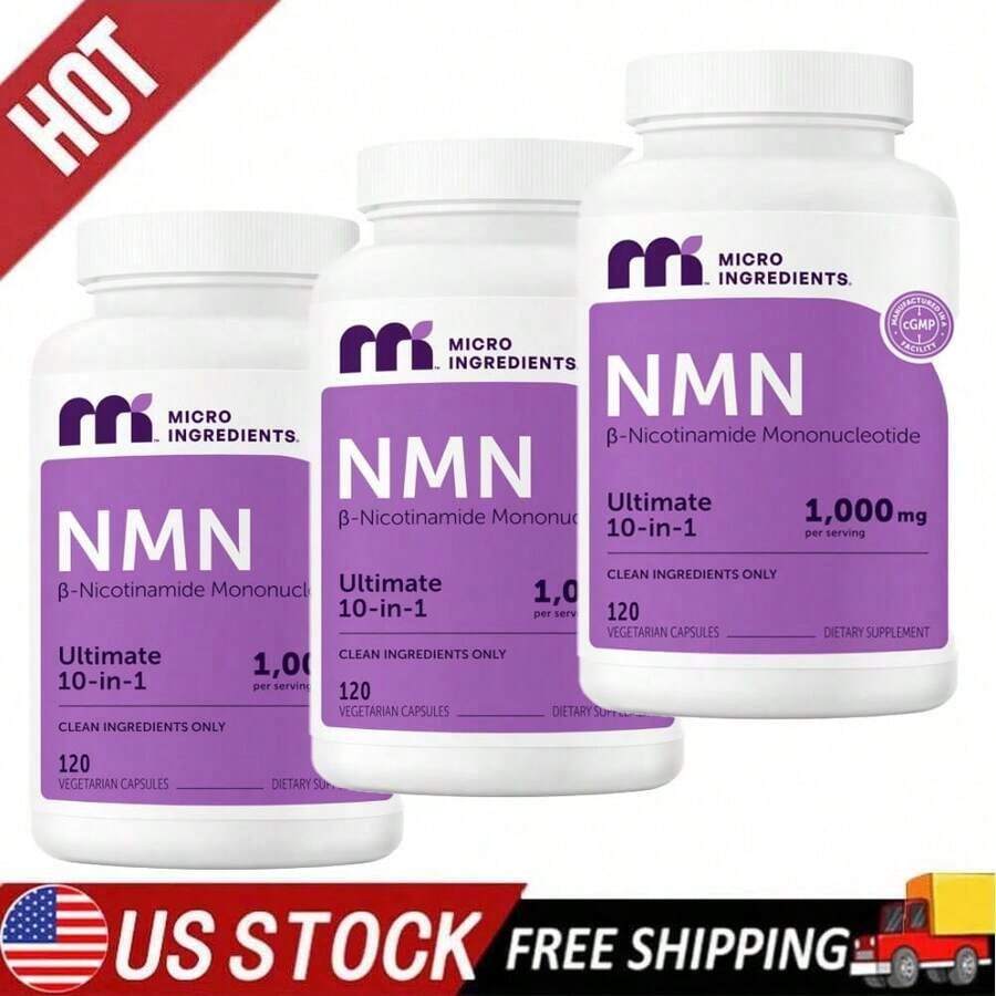 NMN 1,000mg Pure Vitality Formula | Synergistic Blend Of 10 Key Ingredients (Including Vitamin C, Resveratrol, CoQ10, And More),No Fillers, Plant-Based Capsules | Supports NAD+ Levels & Overall Wellness | 120 Capsules - 3 - 查看 1