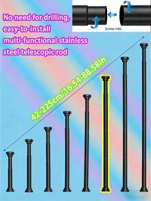1pc Super Long Stainless Steel Telescopic Rod, Curtain Rod, Door Curtain Rod, Wardrobe Rod, Shower Curtain Rod, Tension Rod, Drying Rack, Curtain Pole, Wardrobe Hanging Rod, Extendable Rod, Laundry Drying Rod, Rod Bracket, Kitchen Organizer Rod, Black Room Divider, Spring Curtain Rod, Spring Shower Curtain Rod, No Drilling Required, Adjustable Bathroom Divider Spring Rod, Adjustable Black Shower Curtain Rod - White - View 24