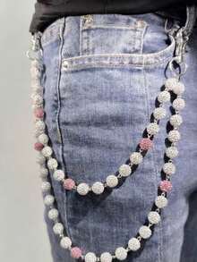 1pc Fashion Street Hip-Hop Pants Chain, Handmade Ceramic Rhinestone Ball Waist Chain, Unisex Casual Wear Body Chain - Multicolor - View 1