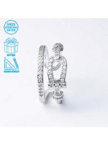 Nhẫn bạc 925 dạng vòng, chất lượng cao cấp, đính đá Zirconia, nhẫn hở cá nhân hóa, thiết kế hình học dành cho nữ, nhẫn tối giản. - Bạc - Xem 3