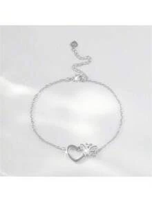 1pc Elegant Butterfly Heart-Shaped 925 Sterling Silver Women's Bracelet, Fashion Design With Zirconia Stones, Suitable For Weddings, Vacations, Daily Wear And Holiday Gifts - Silver - View 9