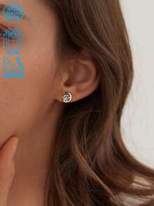 1 Pair Zirconia Moon & Dog Paw Earrings, Suitable For Women's Daily Wear - Silver - View 4