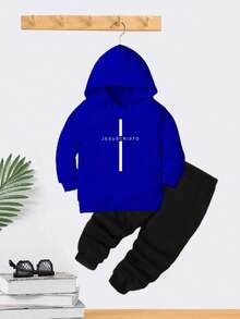 Conjunto Moletom JESUS CRISTO Menino Infantil Blusa e Calça Kids Flanelado Masculino Criança Inverno - Azul Royal - Visão 1