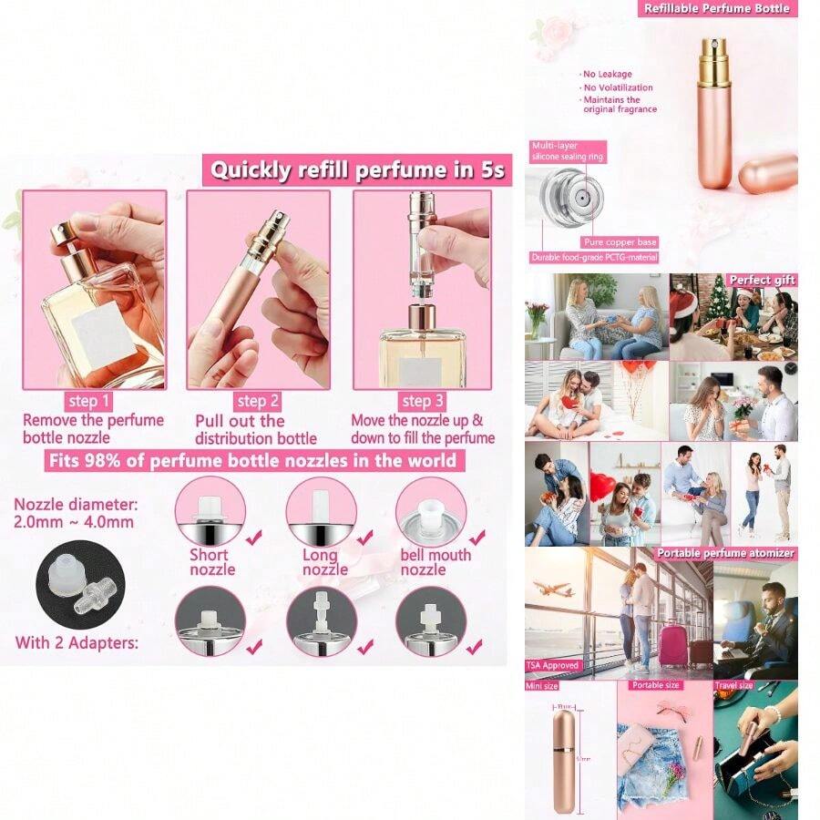 Travel Perfume Bottle Refillable Atomizer, 5ML Perfume Atomiser, Leakproof Portable Perfume Sprayer (Rose Gold) - 玫瑰金色 - 查看 1