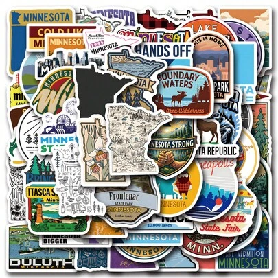 62张明尼苏达州贴纸套装 | 精美图案贴纸，高品质贴纸，适用于轮滑和骑行，可用于水瓶、装饰纸、日记本、笔记本电脑、保险杠、滑板、剪贴簿、行李箱、冰箱、计划本、键盘、汽车贴纸等。本套装包含剪贴簿用品、文具和趣味贴纸，也适用于 Kindle。