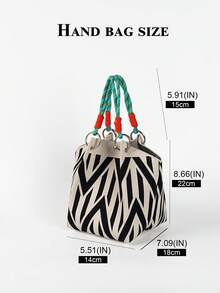 Este bolso casual de mujer con diseño de bloques de color presenta un asa de cuerda tejida en blanco y negro, perfecto para mujeres trabajadoras, profesoras y estudiantes - Blanco y Negro - Ver 2