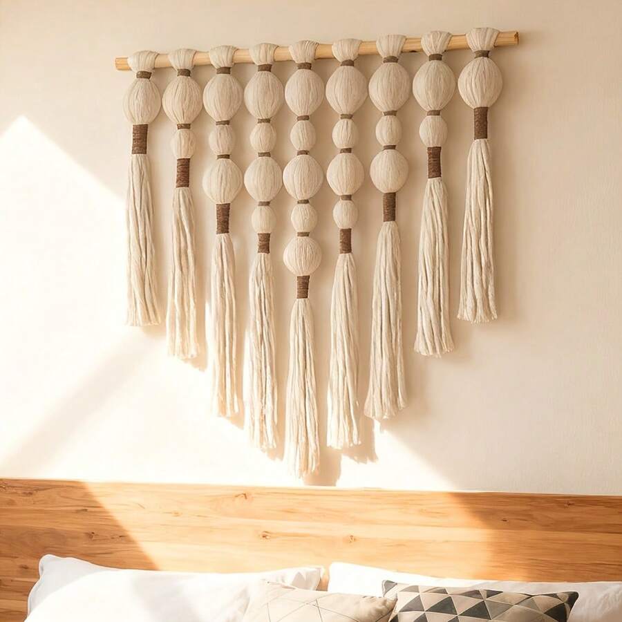 Nueva tapicería de bola tejida bohemia original, arte de pared de hilo hecho a mano de gran tamaño y de moda, diseño único de patrón triangular con flecos, adecuado para apartamento, sala de estar, entrada, decoración de pared del dormitorio, decoración del hogar, regalo festivo - Unitalla - Ver 1