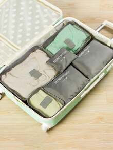 6 件装涤纶收纳袋，现代字母图形旅行收纳袋套装，不同尺寸套装，非常适合整理行李旅行收纳袋、化妆包、化妆包、度假收纳袋、大容量化妆品收纳盒化妆盒，适用于口红、刷子、护肤品、手机、硬币、小物品，适用于家庭、礼物、度假和节日万圣节圣诞节多功能用途，波西米亚风情 - 灰色 - 查看 9