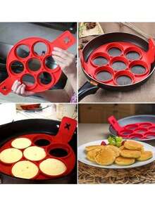 1个硅胶不粘煎饼和鸡蛋制作器 - 7杯圆形烹饪工具，轻松烘焙和煎炸，红色，厨房必备，迷你煎饼器 - 查看 9