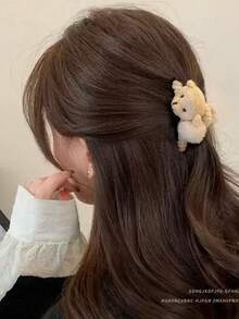 Presilha de cabelo com bola de ursinho, modelo meio preso, ideal para mulheres. Presilha de pelúcia para outono/inverno. Presilha lateral pequena para cabelo, acessório para penteado meio preso na parte de trás da cabeça. - presilha de cabelo em forma de urso - Ver 7
