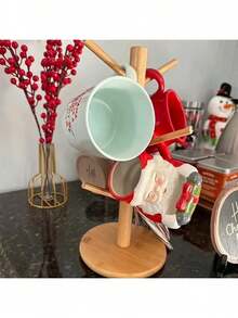 1pc High-Quality Bamboo Cup Holder - Space-Saving Kitchen Organizer Rack For Coffee Mugs, Pens, Elegant Cups, Perfect Home Decor Choice - Multicolor - View 3