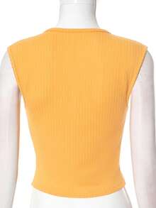女士时尚深V领无袖罗纹针织上衣，前系带，常规长度 - 黃色 - 查看 9