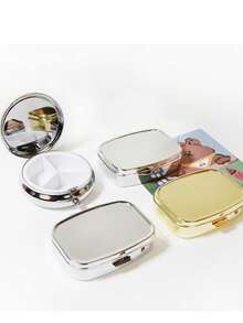 1pc Portable Mini Square Metal Pill Box, Jewelry Box - Multicolor - View 1