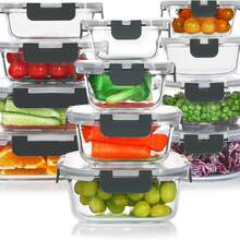 32 - teiliges Glasspeicherset für Lebensmittel (16 Glasschalen + 16 Deckel) mit verbesserten Rastdichtdeckeln – luftdichte Lunchbox, geeignet für Mikrowelle/Ofen/Kühlschrank/Geschirrspüler (Grau) - Grau - Übersicht 11
