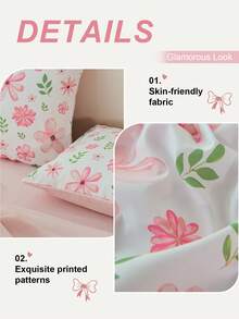 蜜月儿童印花枕套（1件装）- 涤纶磨毛面料，可爱粉色花朵图案枕套，柔软透气，抗皱，不含枕芯 - 适用于儿童房和亲子房，通过 Oeko-Tex 认证 - 彩色 - 查看 4