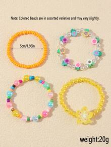 4pcs/Set Girls Cute Polymer Clay Butterfly, Flower, Fruit, Sun, Cloud Beaded Bracelet Set, Suitable For Girls Daily Wear And Gifting To Friends - Multicolor - View 8