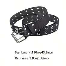 1 Set Punk Style Rivet Belt & Bracelet, Punk Y2K Square Buckle Belt With 3 Rows Of Rivets, PU Leather Strap, Goth Punk Unisex PU Leather Bracelet, Multi-Layer Rock Nail Bracelet - Double Exhaust Holes - View 8