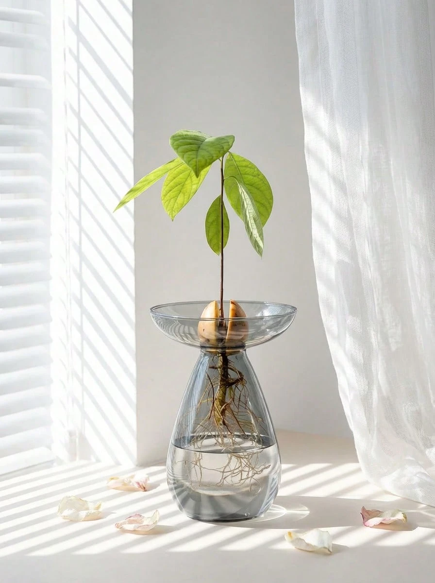 Haus Hana 7.5英寸牛油果造型玻璃花瓶，大型牛油果种植盆，玻璃材质，可用作牛油果种子发芽和生长花瓶、室内牛油果种植盆、牛油果种植套装、园艺爱好者礼物、生日毕业礼物、家居装饰、房间装饰花瓶、玻璃花瓶