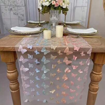 3D Butterfly Lace Tablecloth Made Of Polyester, A Romantic Bohemian Table Runner For Weddings, Transparent Rectangular Decor For Home And Kitchen