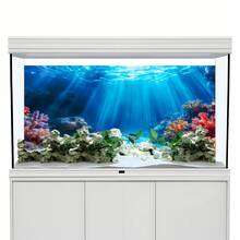 Fondo de pintura de arrecife de coral del océano azul, pegatina de fondo de acuario, pegatina de fondo de jaula de reptiles, autoadhesivo frontal, decoración de paisaje de acuario, decoraciones de acuario - A - Ver 6
