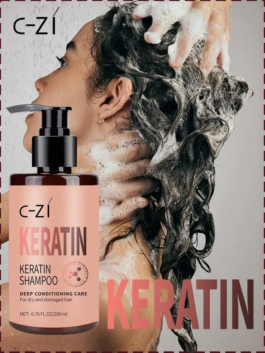 C-ZI 角蛋白洗发水，柔顺秀发，深层清洁滋养，修护干枯受损发质，200毫升/6.76液盎司 - 200ml - 查看 1