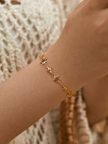 1 Gold Niche Design Star Bracelet, Plated With 18K To Appear White And Sweet, Daily Party Jewelry - Gold - View 2