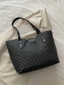 Fully Printed Tote Bag, Vintage Letter Print Tote Bag With Large Capacity, Perfect Underarm Bag For Commuting And Travel, Great Mother's Day Gift For Mom - Black - View 9