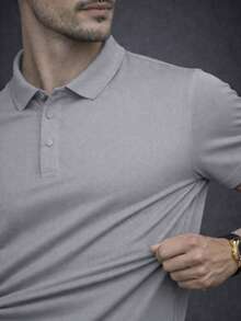 Men's Polo Shirt In Comfortable Cool Silk - 淺灰色 - 查看 3