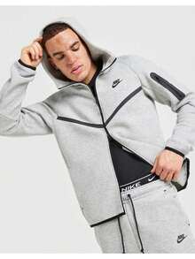 Nike Unisex Tech-Inspired Zip Hoodie & Jogger, Slim Fit Tapered Tracksuit With Cozy Lining, No Shrinkage, Effortless Streetwear Graphic Outerwear For Men & Women Set - Grey Full-Zip Hoodie1 - 查看 2