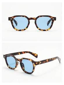 1pc Retro Round Frame High-Quality Minimalist Fashion Glasses, Suitable For Travel, Beach, And Daily Wear - 玳瑁框蘭片 - 查看 4