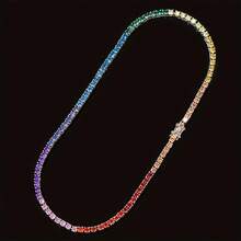 S925 Silver 5mm 0.5CT Moissanite Colorful Tennis Necklace Hip-Hop Luxury Jewelry Perfect For Banquets Weddings & Holiday Gifts - 18 英寸 - 查看 4