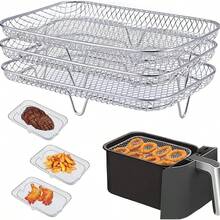 3pcs/Set Air Fryer Accessories, Multipurpose Air Fryer Accessories, Stackable Air Fryer Rack, Grill Mesh, Stainless Steel Baking Tray, Rectangular Suitable For Oven And Air Fryer, Dishwasher - Reusable Stackable Rack, Easy To Clean, Kitchen Gadgets - 3-tier Air Fryer Rack - View 2
