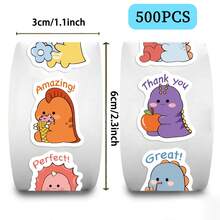 500张儿童奖励恐龙贴纸卷，美观乙烯基材质，高品质贴纸，可用于剪贴簿、日记、笔记本电脑、保险杠、滑板、水瓶、电脑、手机等，为您的生活增添许多乐趣。 - 兒童獎勵恐龍貼紙卷 - 查看 2