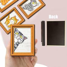 1/4个可爱卡通虎斑猫冰箱贴，木框设计，适用于冰箱、洗衣机、铁门和家居装饰。送给宠物主人的绝佳礼物。 - 彩色 - 查看 5