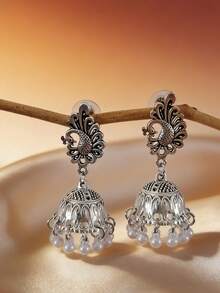 Hoa tai phong cách Nam Á thời trang, hoa tai hình con công bằng bạc, phù hợp cho phụ nữ đeo hàng ngày, làm phụ kiện trang sức cho lễ hội hoặc tiệc tùng. - Bông tai hình con công - Xem 4