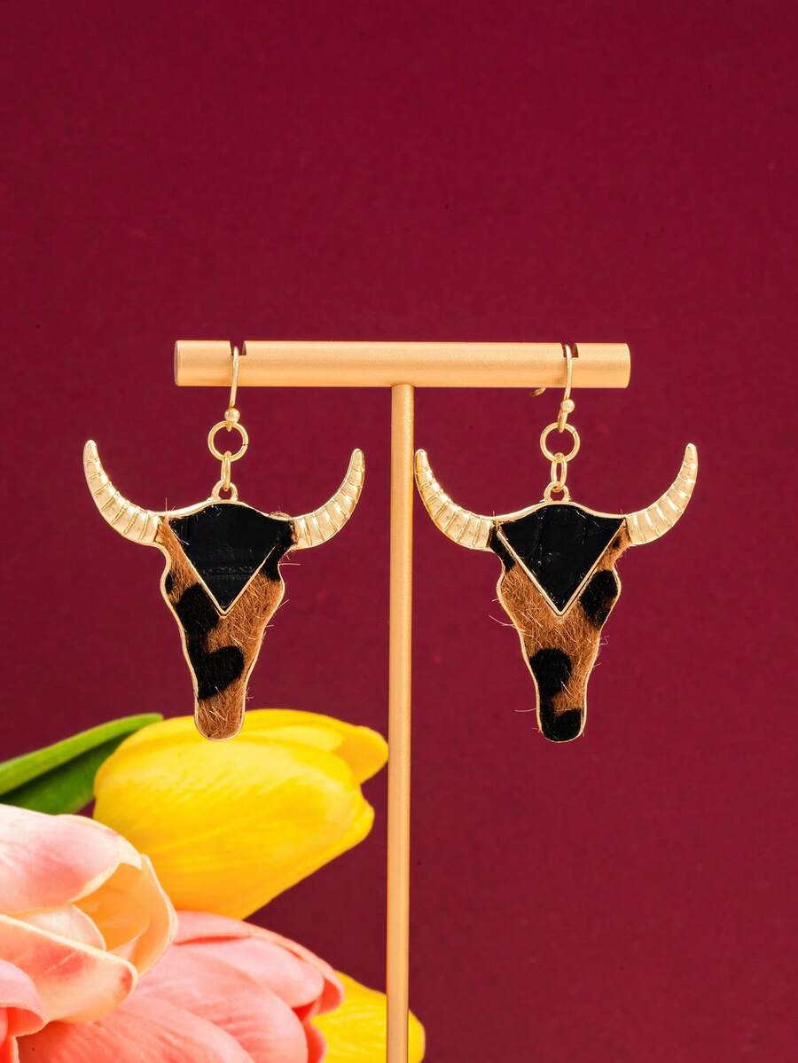 1 Pair Retro Western Cowboy Style Creative Cow Head Design Minimalist Earrings For Women - Multicolor 9 - View 1